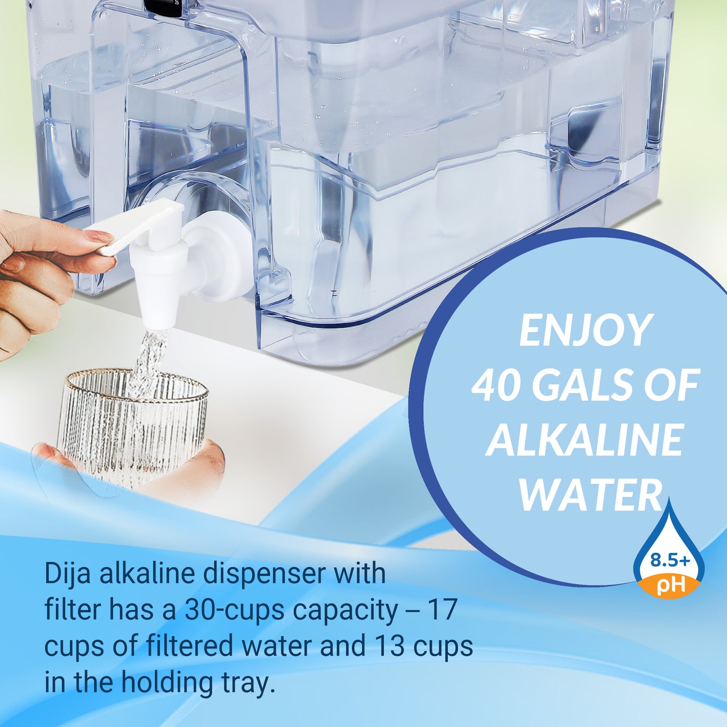 DIJA Alkaline Water 30 Cups Filtration Countertop Dispenser