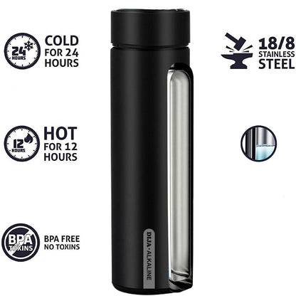 DIJA Alkaline Insulated Water Bottle Includes Filter Improve PH 9+, Keep Cold up to 24 hours, 500ml Stainless Steel Water Bottle